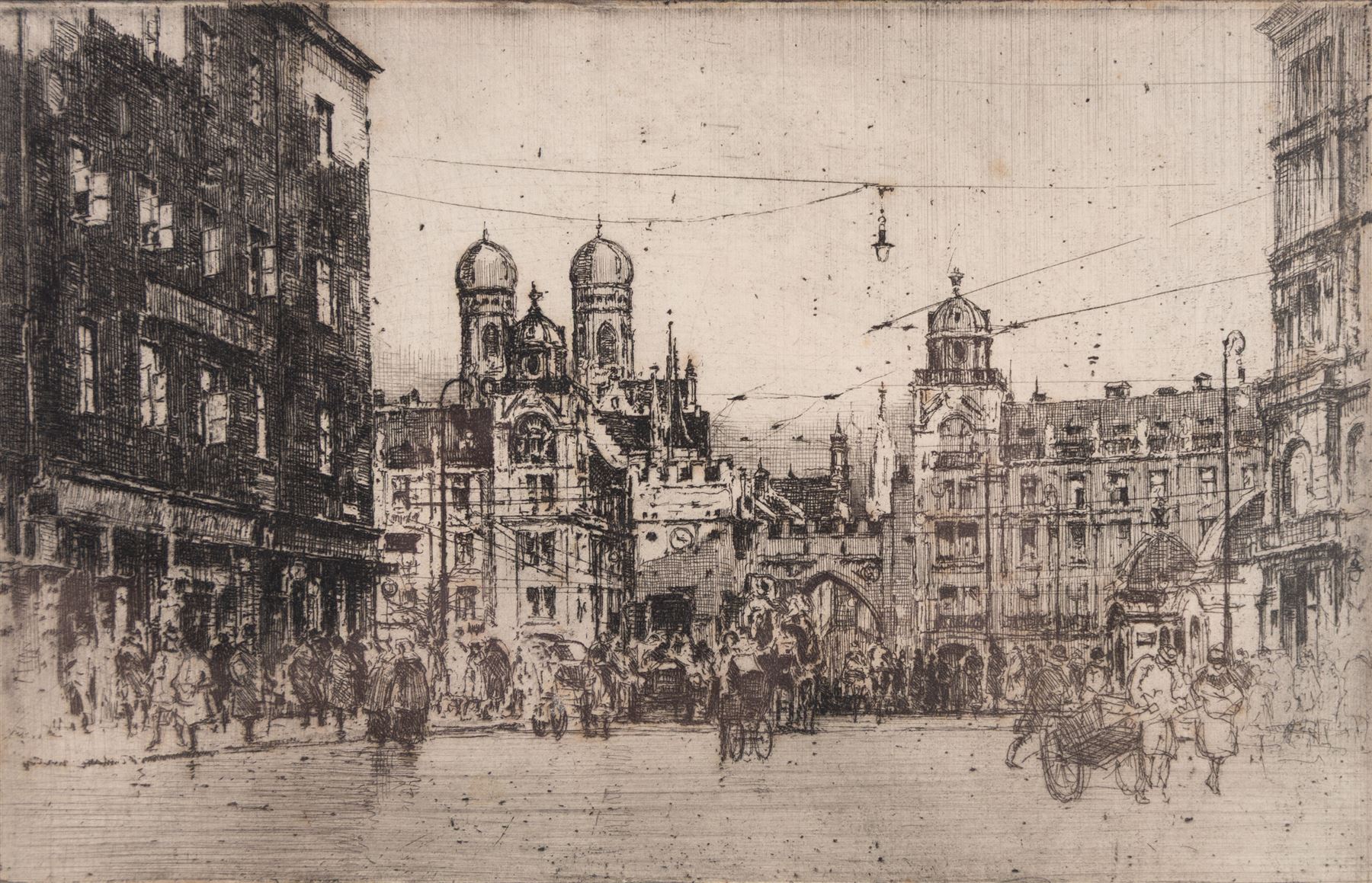 Luigi Kasimir (Austrian 1881-1962): Munich, etching signed in pencil 12.5cm x 19.5cm: Herbert Hampton (British 1862-1929): Westminster Abbey, etching signed in pencil 32cm x 23cm (2)