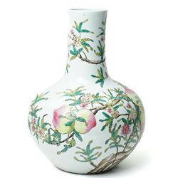 20th century Chinese 'Nine Peaches' vase, of globular form with elongated mark, the peach ...