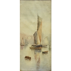  Fishing Boats at Sea, pair 19th/early 20th century watercolours signed E Cole 42cm x 19cm  