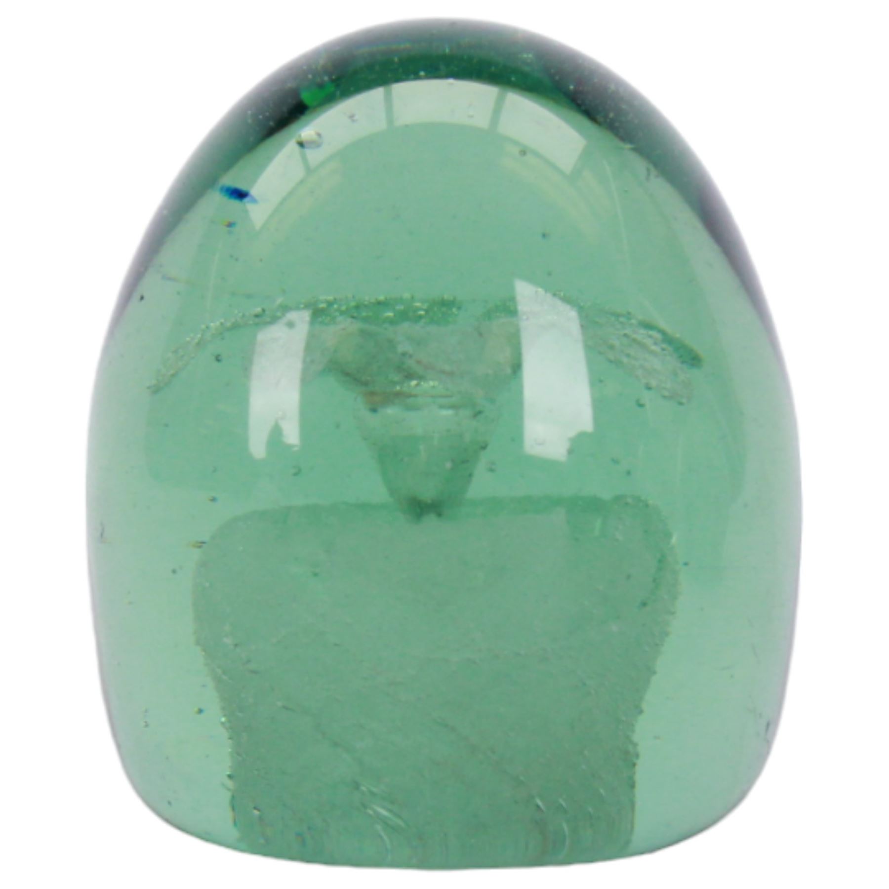 Four Victorian green glass dump paperweights with floral sulphur inclusions, tallest H12cm