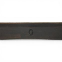 Acornman - dark stained oak dining table, rectangular top raised wishbone end supports united by stretcher, with carved acorn signature, by the workshop of Alan Grainger of Brandsby