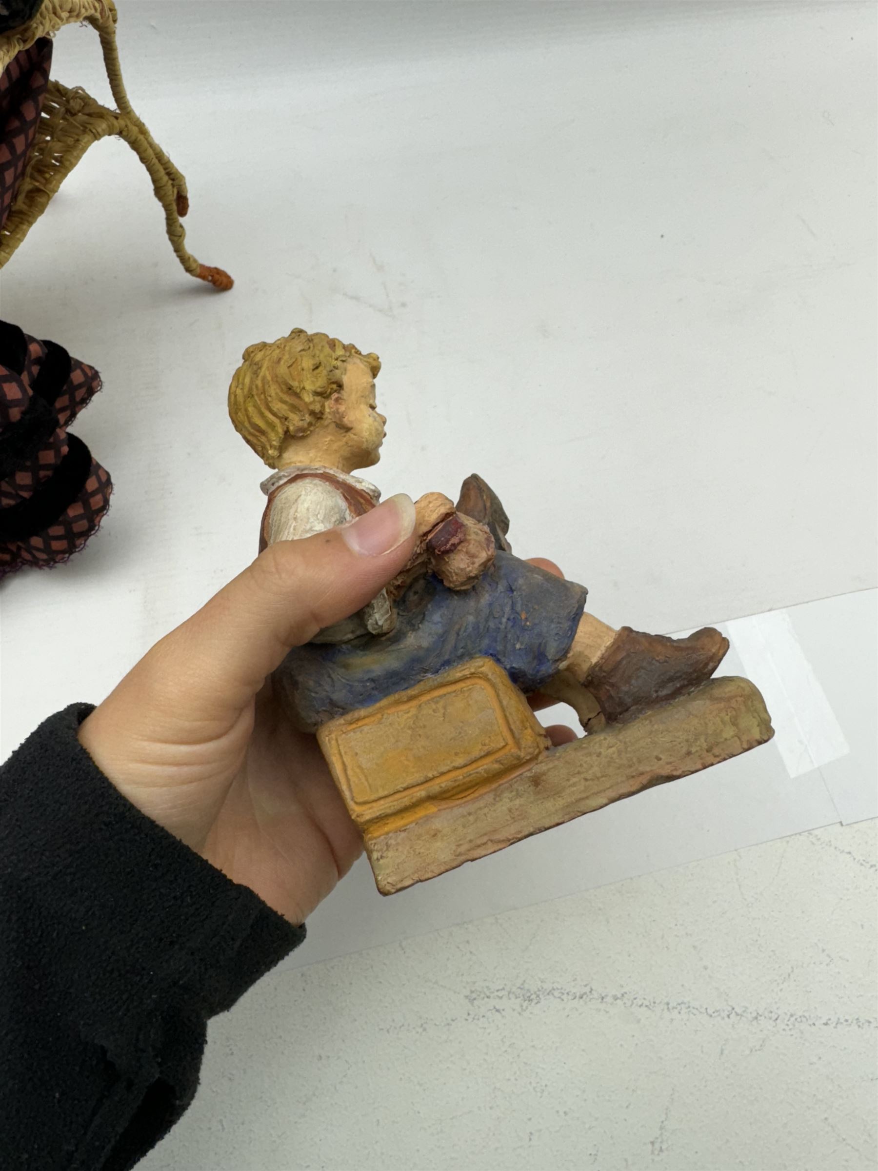 Anna Meszaros (Hungarian 1905-1998): 'My Great Granny', handmade needlework figurine, together with small plaster cast of a young boy by the same artist, granny H30cm
Auctioneer's Note: Anna Meszaros came to England from her native Hungary in 1959 to marry an English businessman she met while demonstrating her art at the 1958 Brussels Exhibition. Shortly before she left for England she was awarded the title of Folk Artist Master by the Hungarian Government. Anna was a gifted painter of mainly portraits and sculptress before starting to make her figurines which are completely hand made and unique, each with a character and expression of its own. The hands, feet and face are sculptured by layering the material and pulling the features into place with needle and thread. She died in Hull in 1998