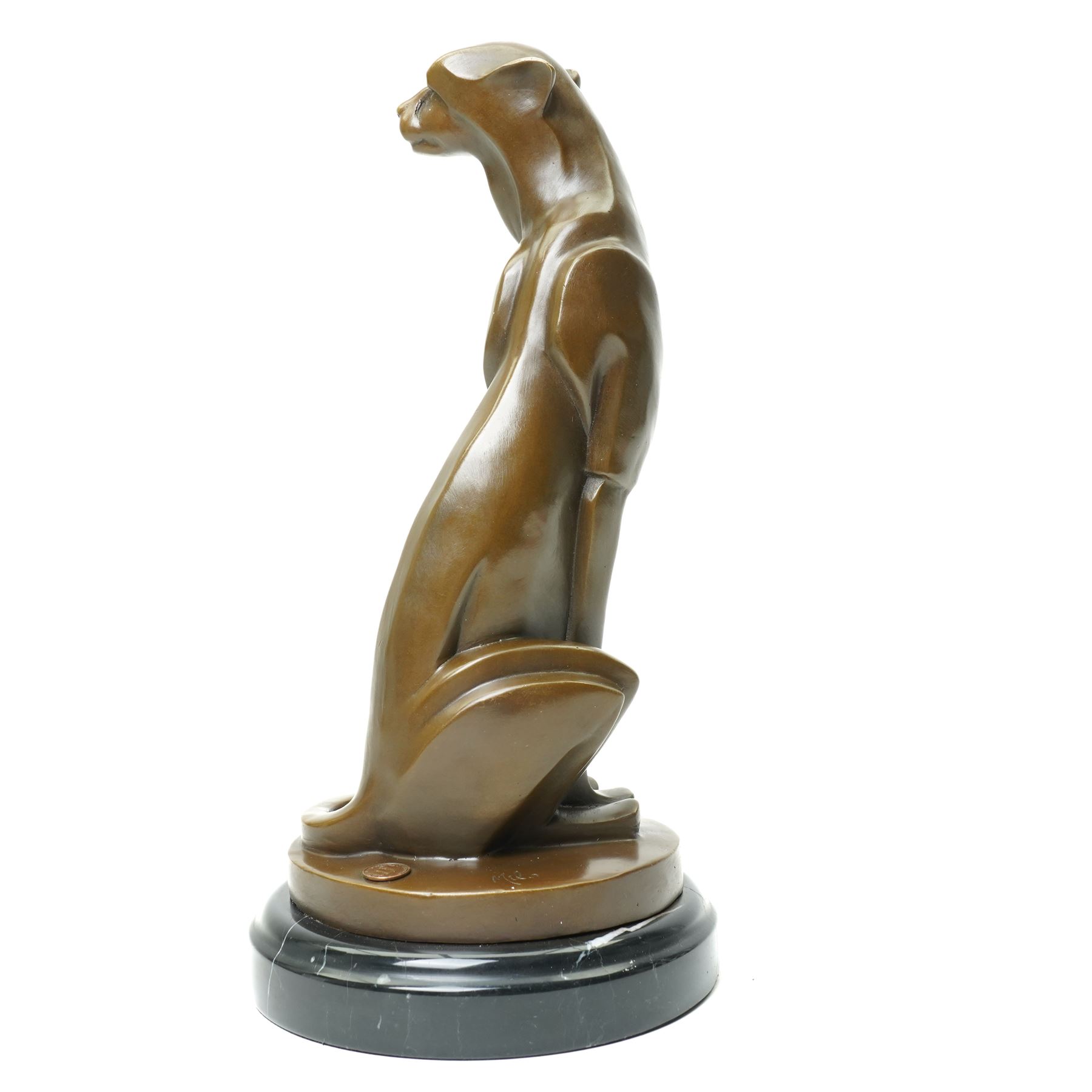 After Milo - bronze model of an art deco style seated cheetah, bearing signature and foundry mark, H32cm