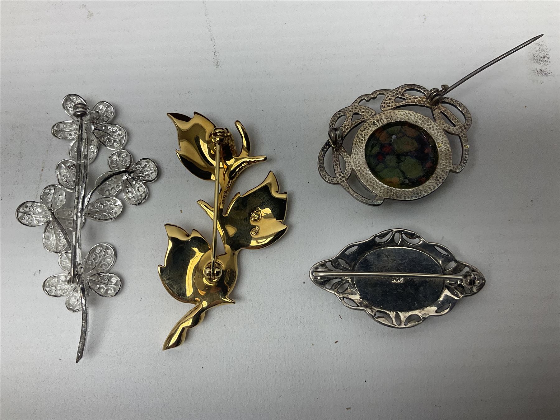 Maurice Lacroix gentlemans quartz wristwatch, 92127, with gold plated case, date apeture and leather strap, together with a Swarovski Crystal bracelet, two silver brooches and two costume brooches