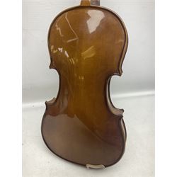 Stentor Student violin with 36cm two-piece back and spruce top, bears label 'The Stentor Student II No.1117807' L59cm; and another similar student's violin by Palatino (2)
