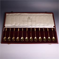 Set of twelve 'The Tichborne Collection' silver gilt spoons, each with fig shaped bowls, t...