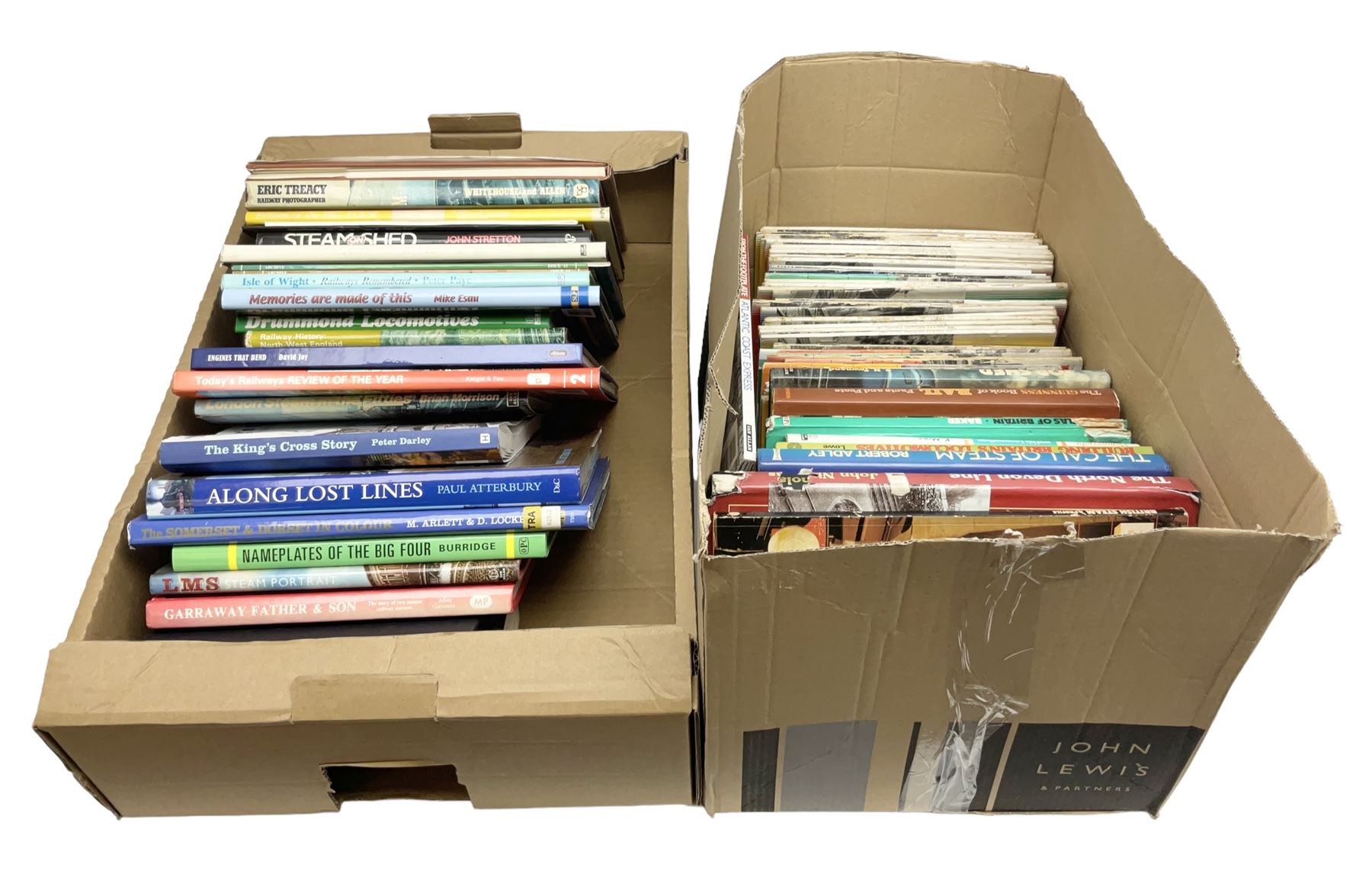 Two boxes of railway books, to include West Country Railway History, Linton and Barnstable Railway,  The King's Cross Story, Railway Photographer etc