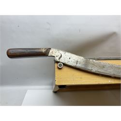 Coal bucket painted with flowers together with pair of bellows, boot scraper in the form of a beetle, wooden guillotine, composite table lamp with tassel lampshade and one other