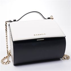 Givenchy - ‘Pandora Box’ Mini Bag, introduced circa 2016, in white and black leather with contrasting python side panels and top handle, with gold-tone shoulder or crossbody chain strap and hardware, unused with original dust bag