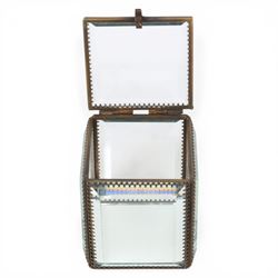 20th century French brass and  bevelled glass jewellery box, H12cm