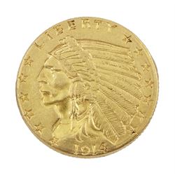 United States of America 1914 gold two and a half dollars coin