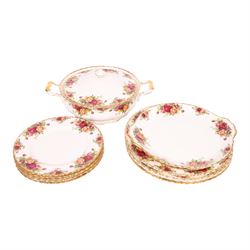 Royal Albert Old Country Roses part tea and dinner service, including teapot, milk jug, open sucrier, six tea cups and saucers, four dinner plates etc 