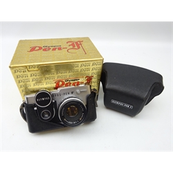  Olympus-Pen F camera with Olympus F.Zuiko Auto-S 1:1.8 f=38mm 144260 lens, cover and box  