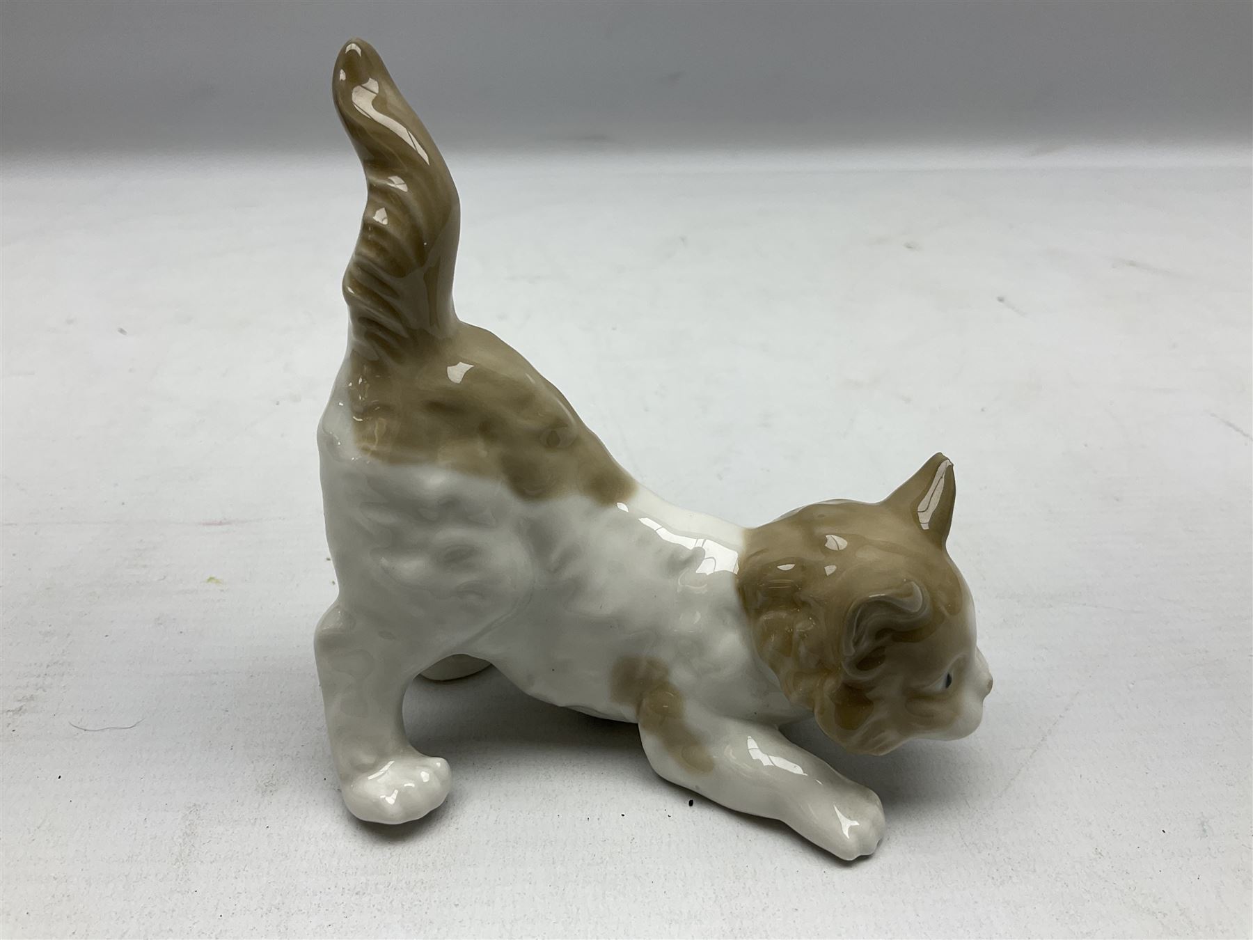 Six Lladro figures, comprising A Friend for Life no 7685, Rabbit Eating no 4773, Sitting Bunny no 5907, Washing up no 5887, Surprised cat no 5114 and Scar-dy Cat no 5092, all with original boxes, largest example H15cm 