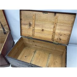 Two stained pine chests / boxes, 64x26cm and 54x30cm