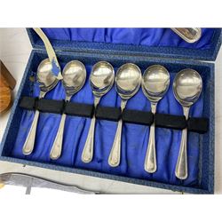 Collection of silver and silver plate, to include silver handled button hook, hallmarked Birmingham 1904, silver handled part vanity set, hallmarked, silver plated tyg etc, together with a wooden spoon holder