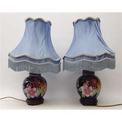  Pair Oriental table lamps in the form of ginger jars with shades, H26cm excluding fitting   