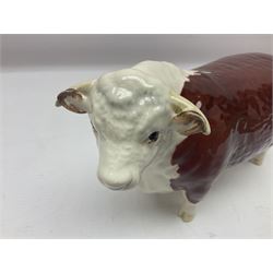 Beswick Hereford family group, comprising bull 1363, cow 1360, and calf 1406B