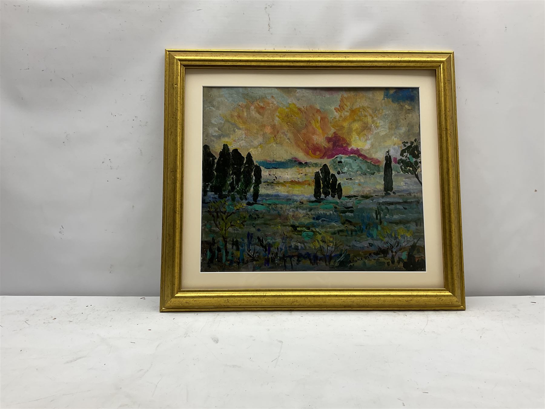 André Marchand (French 1907-1997): 'Summer Fires in Provence', oil on board signed, inscribed and dated 1957 verso 39cm x 46cm
