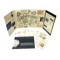 Queen Elizabeth II Tristan Da Cunha 2021 Bletchley Park seven coin set, including 'Bombe Machine' 9ct gold coin weighing 2.75 grams, housed in a presentation folders with certificates