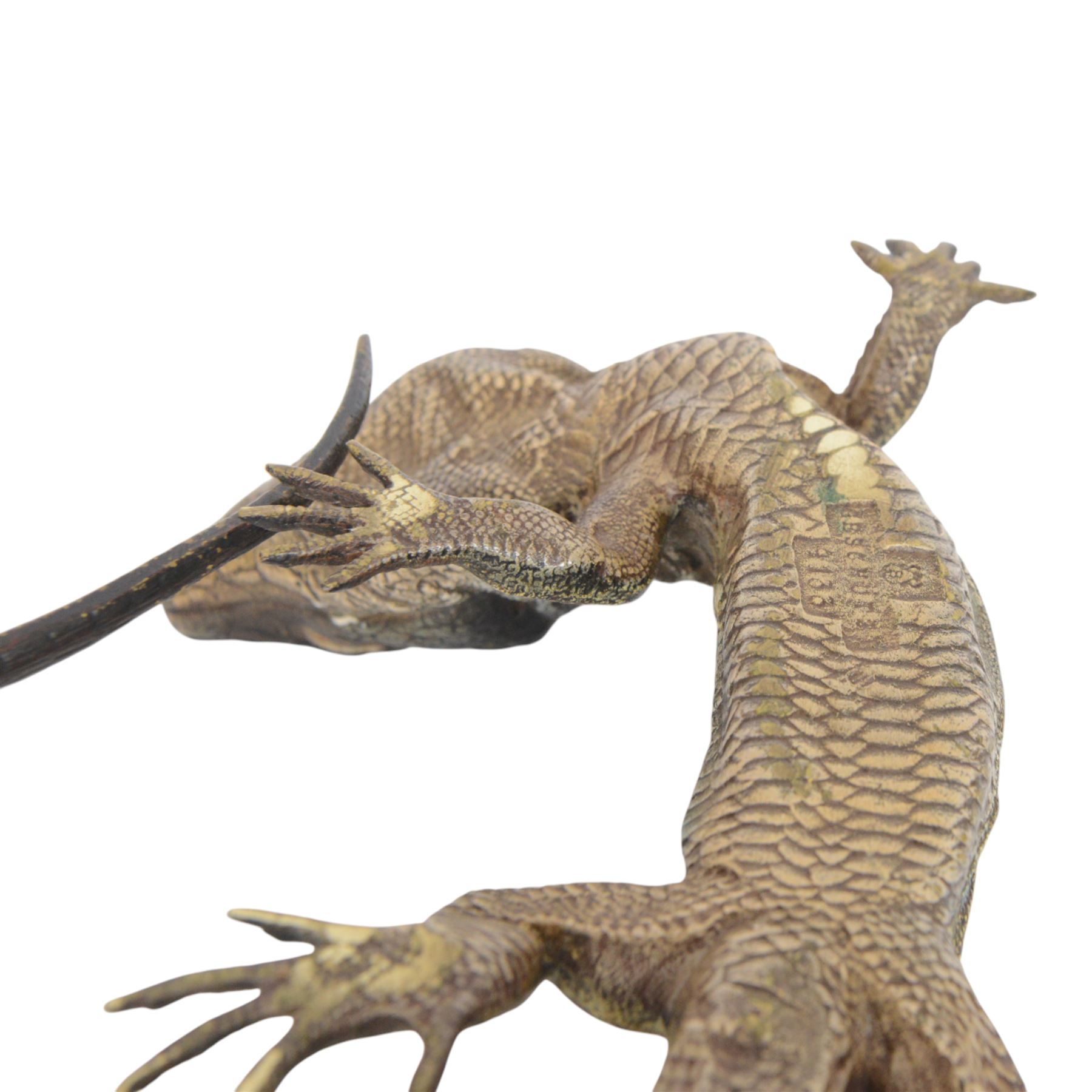 Franz Xavier Bergman (Austrian 1898-1963): cold painted bronze lizard, stamped beneath, L20cm