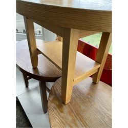 Three light oak oval tables- LOT SUBJECT TO VAT ON THE HAMMER PRICE - To be collected by appointment from The Ambassador Hotel, 36-38 Esplanade, Scarborough YO11 2AY. ALL GOODS MUST BE REMOVED BY WEDNESDAY 15TH JUNE.