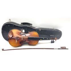 Skylark childs violin and bow, case, together with two other bows, an acoustic guitar and German Auto-Harps zither with floral decoration.   