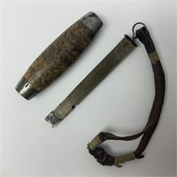 Mid 20th century Swedish barrel/sloyd knife by Segerstrom, with wooden handle and leather strap, stamped Segerstrom Eskiltuna Sweden, blade 8cm