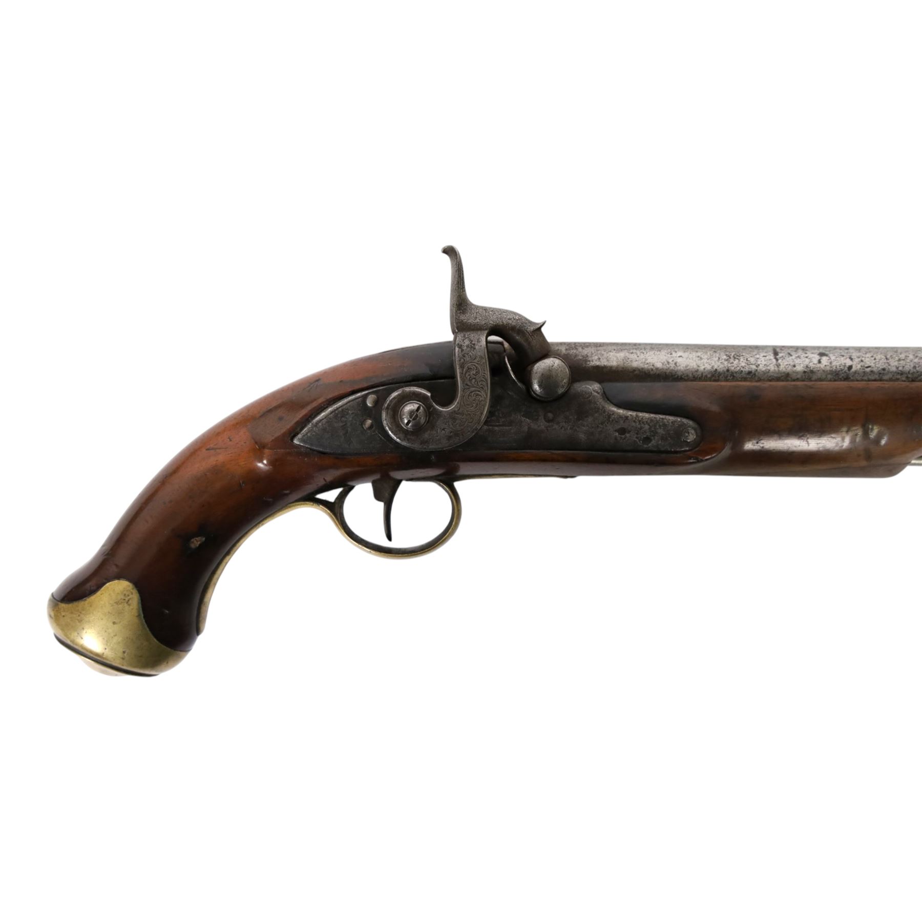 19th century Tower percussion pistol, with lock stamped 'Tower' and with crown over 'GR' cypher, with steel ram rod, walnut with brass butt plate, overall L38cm