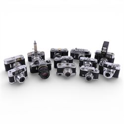 Collection of rangefinder and similar cameras, including Voigtlander, Retinette, Agima, Co...