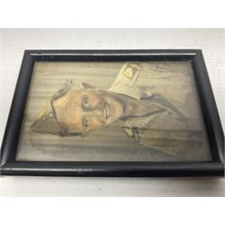 WWII group of three medals comprising 1939-45 War Medal and Italy and Africa Stars in issue box; dog tags for 282894 W. Wilkinson with framed photograph in uniform; and small quantity of cloth and metal badges including RAOC cap badge