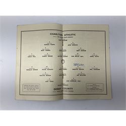 1946 FA Cup Final Charlton Athletic v Derby County football programme played 27th April 1946 at Wembley, signed to the centre pages by Raich Carter above his team name. Provenance: By direct descent from the family of Raich Carter having been consigned by his daughter Jane Carter.