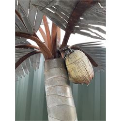 Designer Palms - shaped metal full size palm tree, double curved trunk with large metal fronds and pair of coconut lights, on rectangular base - THIS LOT IS TO BE COLLECTED BY APPOINTMENT FROM DUGGLEBY STORAGE, GREAT HILL, EASTFIELD, SCARBOROUGH, YO11 3TX
