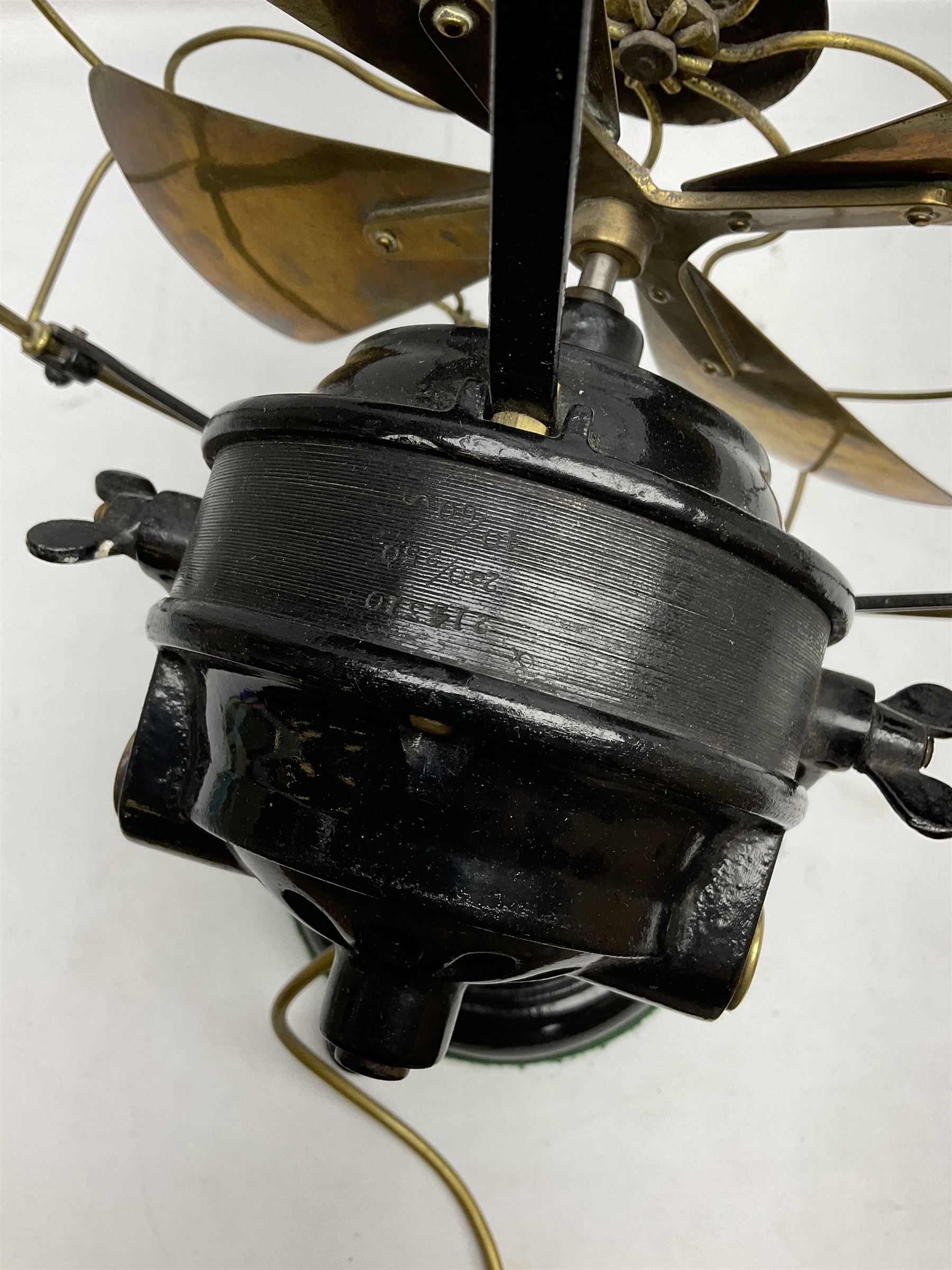 Art Deco cast iron and brass GEC electric table fan, no 214310, H40cm