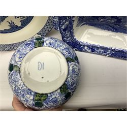 Large Spode footed bowl decorated in the Italian pattern, with blue mark beneath, late 18th/early 19th century pearlware blue and white pickle dish, Adams tea and dinner wares in the English Scenic pattern, to include bowls, teacups and saucers, side plates etc, together with Wood & Sons Yuan pattern blue and white wares, Wedgwoood jasperware etc