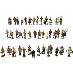 Forty-three lead farm figures by Timpo, Britains, J. Hill & Co etc including farmer, milk maids, farm workers, shepherds, Land Girls, scarecrow etc