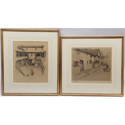 Cecil Aldin (British 1879-1935): 'The George Inn Dorchester' and 'New Inn Gloucester', two chromolithographs signed in pencil max  33cm x 39cm (2)
