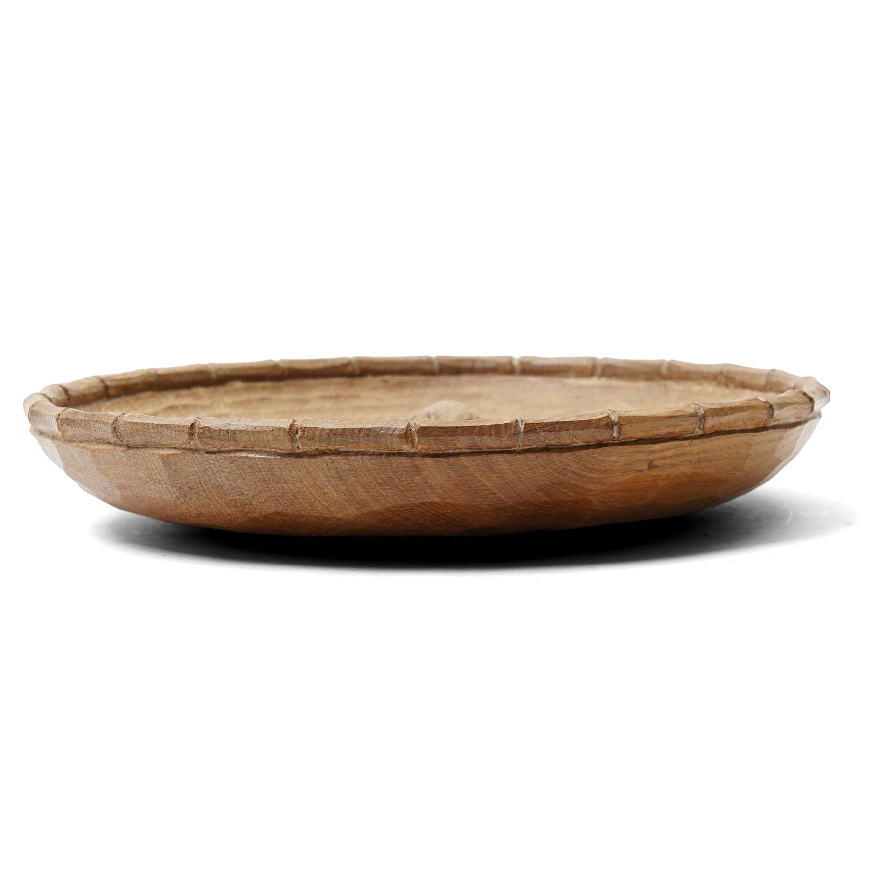 Rabbitman - oak bowl with carved rim, tooled exterior and interior with carved rabbit signature by Peter Heap of Wetwang