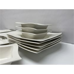 Villeroy & Boch New Wave pattern dinner and tea service for five people, comprising square dinner plates, rectangular dinner plates, pasta bowls, cereal bowls, coffee cups and saucers, side plates and dessert plates, all with printed mark beneath