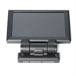 RED Epic-W Helium 8K camera body serial no. 13024E6A9, with RED EVF, three RED Mini Mag 512GB cards, one 480 Mini Mag card and reader, two RED V-Mount batteries and charger, RED top handle, Wooden Camera Easy Top top plate and one other top plate, various accessory cables, Wooden Camera bridge plate for 19mm studio rods, 12 inch Wooden Camera Dovetail plate and four 19mm studio rods to include two 380mm and two 610mm, with original Epic-W camera box and contained within a custom cut flight case