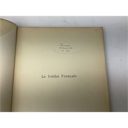 General De Fonclare: L'Armee Francaise A Travers Les Ages - L'Infanterie. Paris 1930. Hand coloured plates. Original card binding loose in later folder; Chaperon Eugene: Le Soldat Francais. Paris Ndc1895; and Deutsche Reichsmarine Dienst Und Leben Der Matrosen cigarette card album c1936 (3)