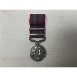 Victoria India General Service Medal with two clasps for Samana 1897 and Punjab Frontier 1897-98 awarded to 4779 Pte. A. Raeburne 2d. Bn. Ryl. Inf. Regt.; with ribbon