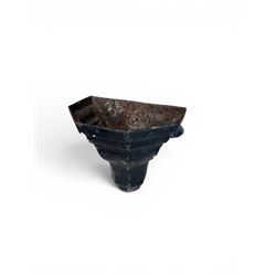 Four Victorian cast iron drain hoppers, various designs, painted in black and unfinished