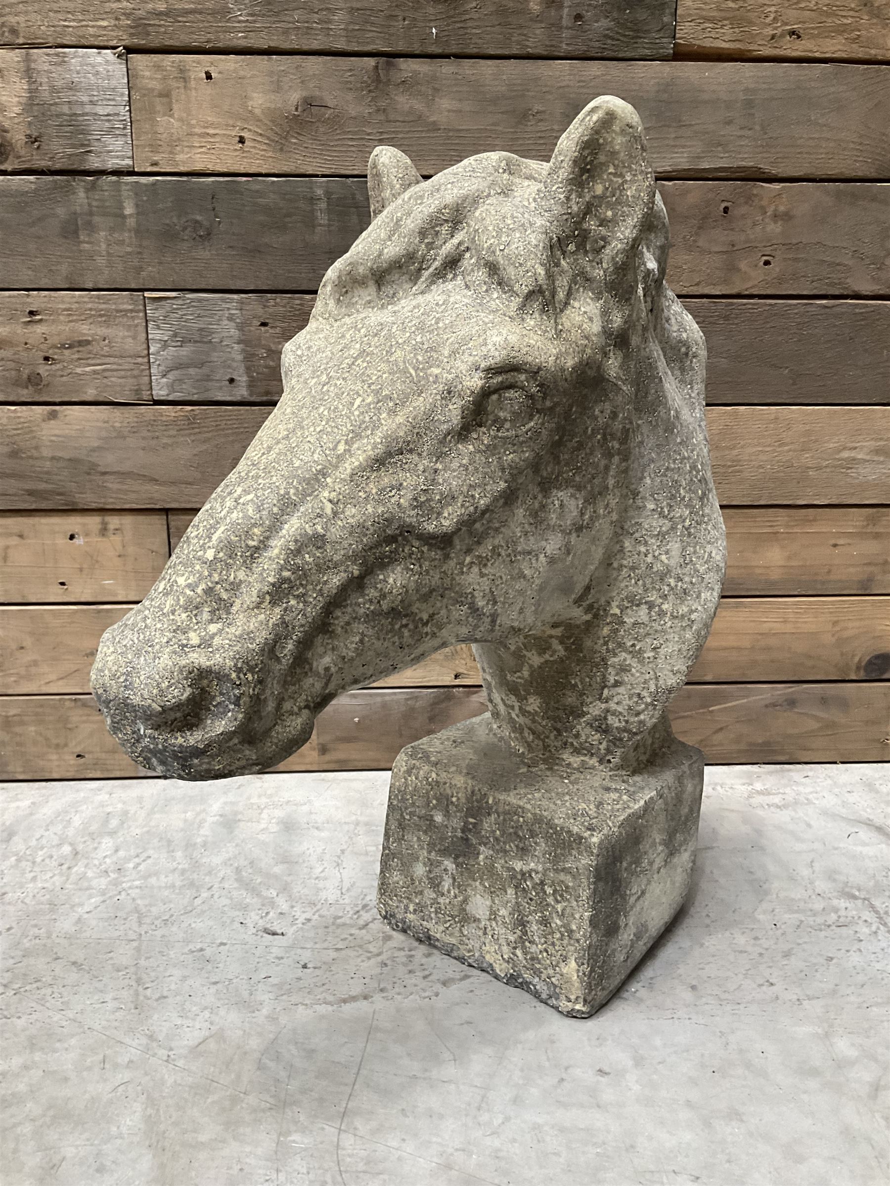 Cast stone horse head figure