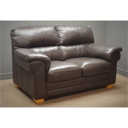  Two seat brown leather sofa, W160cm  