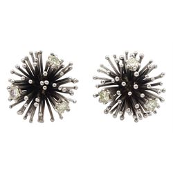 Pair of 18ct white gold round brilliant cut diamond starburst spike earrings