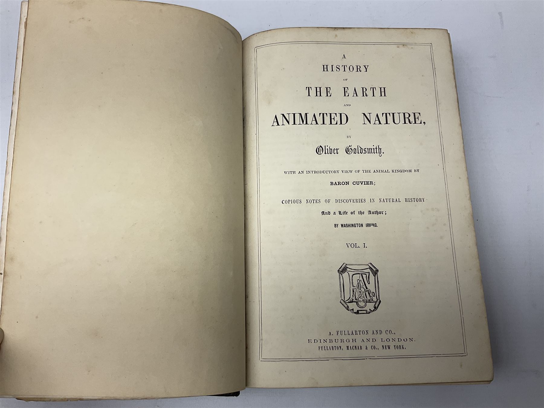 Goldsmith, Oliver; A History of the Earth and Animated Nature, 2 volumes, pub. Fullarton, Edinburgh and London, illustrated with coloured plates, cloth and leather bound with marbled edges (2)