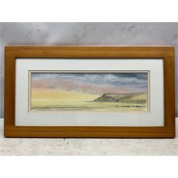 W Keeland (British 20th Century): Coastal Town, oil on board signed 15cm x 47cm; William 'Bill' Wedgwood (British c1934-2019): Ravenscar from Robin Hoods Bay, watercolour signed, max 15cm x 47cm (2)