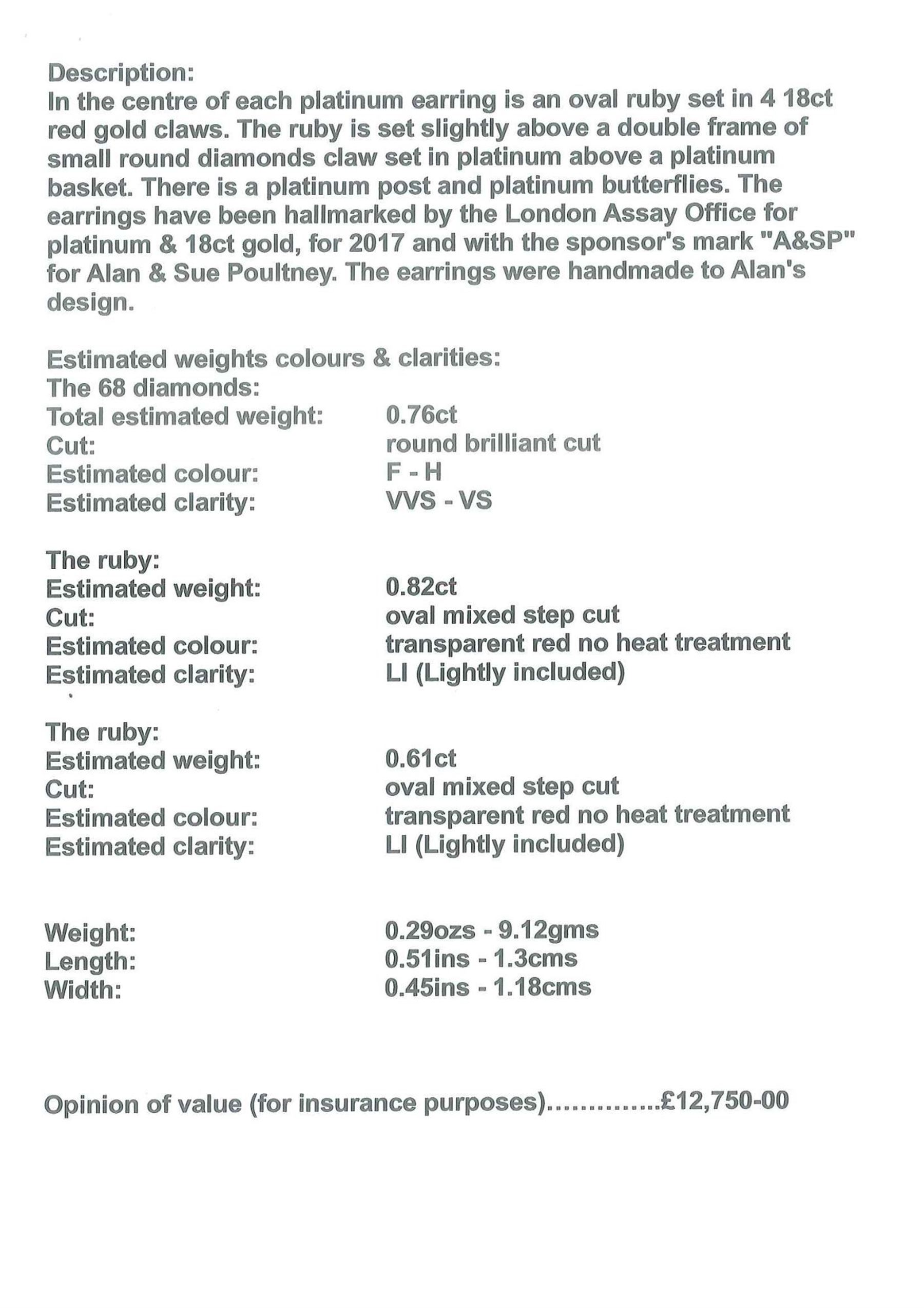 Pair of platinum ruby and diamond cluster earrings, each stud set with a single oval cut ruby in a four claw 18ct rose gold setting, surrounded by two rows of round brilliant cut diamonds, London 2017, total ruby weight approx 1.43 carat, total diamond weight approx 0.76 carat, with Alan Poultney Gems report
