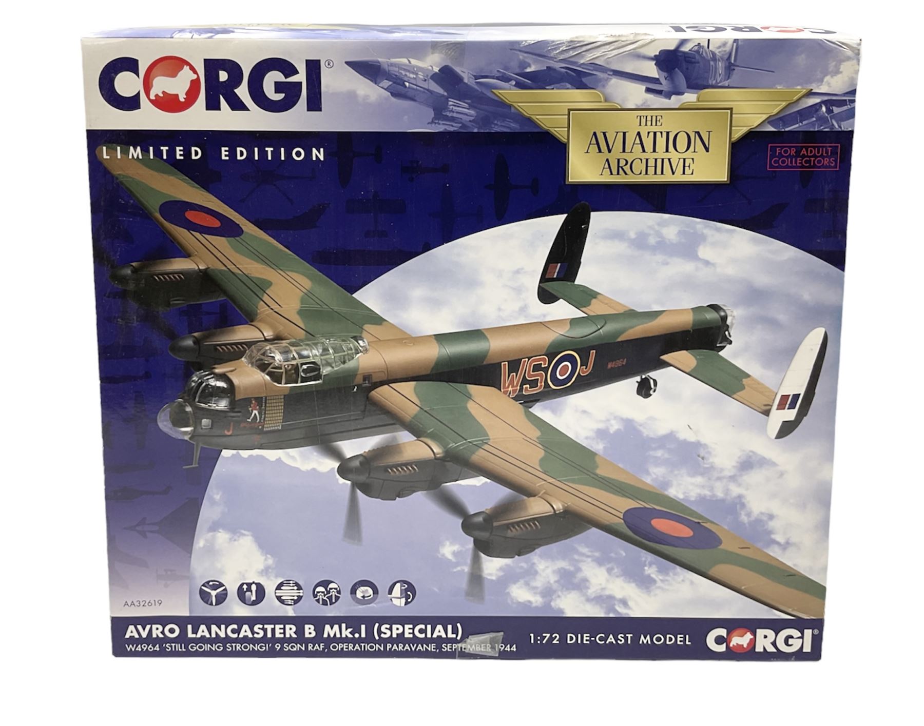 Corgi Aviation Archive - limited edition AA32619 1:72 scale model of an Avro Lancaster B Mk.I (special) bomber No.0376/2200, boxed with certificate card